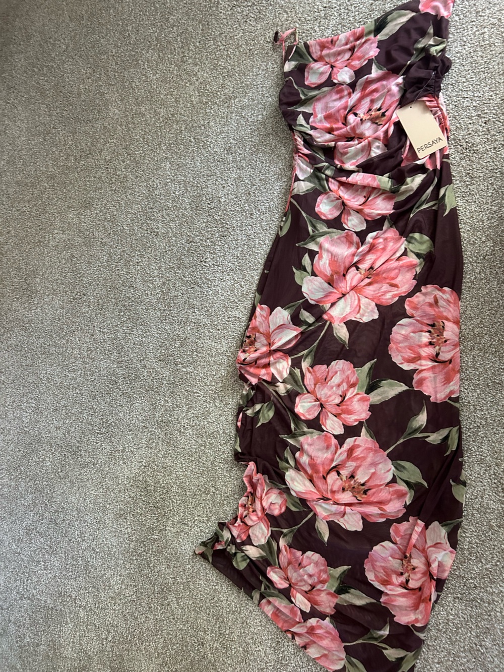 Persaya One-Shoulder Floral Maxi Dress in Black and Pink